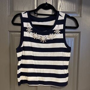 Express Striped Tank Top with Embellished Neckline